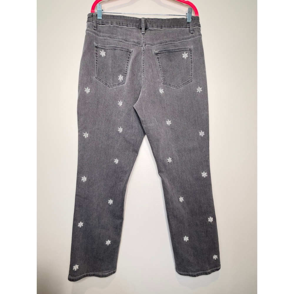 Coldwater Creek Gray Jeans Snowflake Holiday Embroidered Straight Leg 14 - Picture 5 of 7